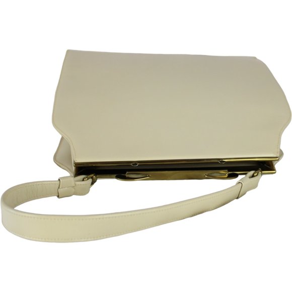 Vintage Corat Top Handle Purse Hand Bag Cream/Ivory Metal Frame Clasp PU75 - Picture 7 of 16